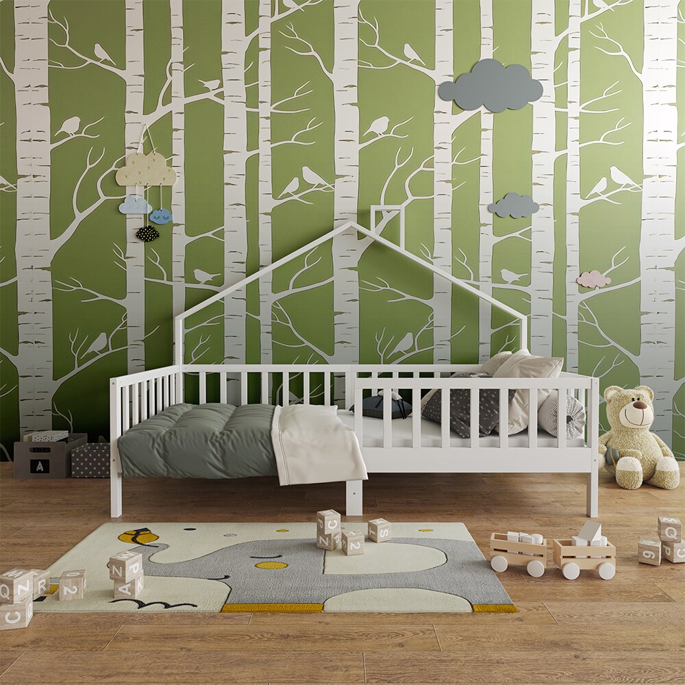 Vicco Hausbett Kinderbett Justus Weiß 90 x 200 cm mit Matratze modern