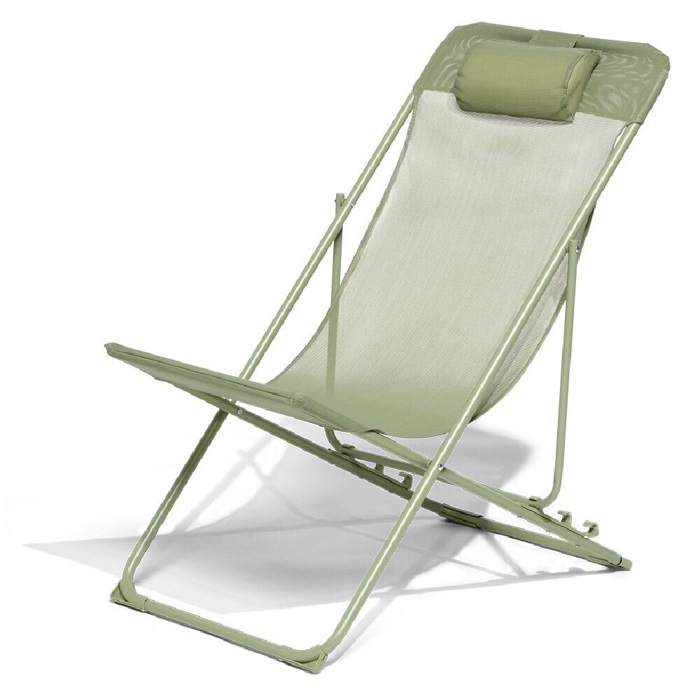 Chilienne Garden pliante avec têtière textilène vert 56x82xH76/90cm
