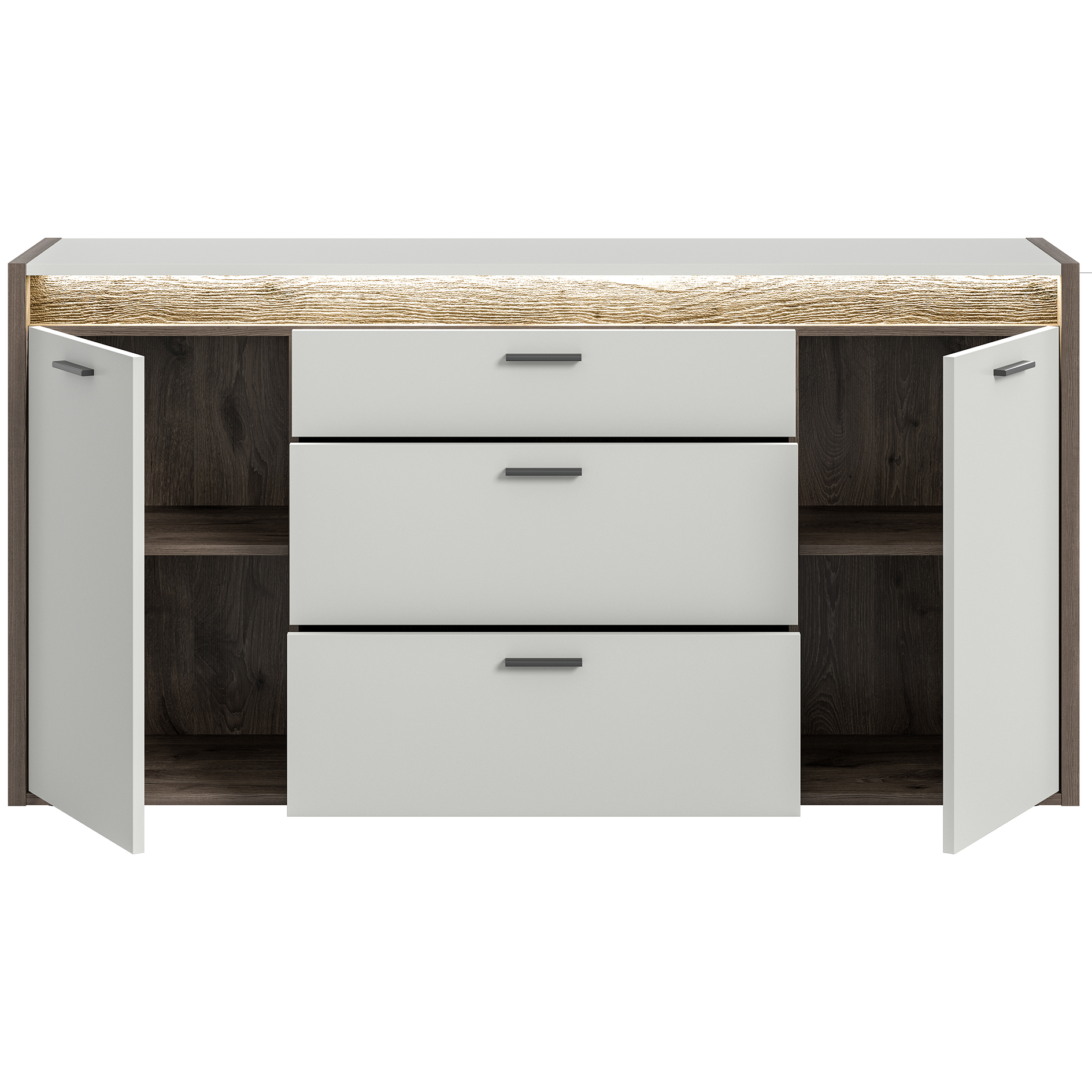 Sideboard FALCONA - hellgrau - Nox Oak - dimmbare Frontbeleuchtung