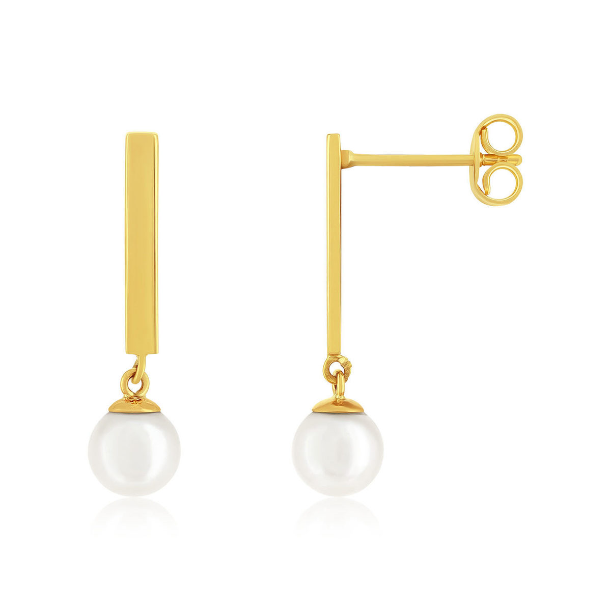 Boucles d'oreilles or 375 jaune 2 perles de Chine