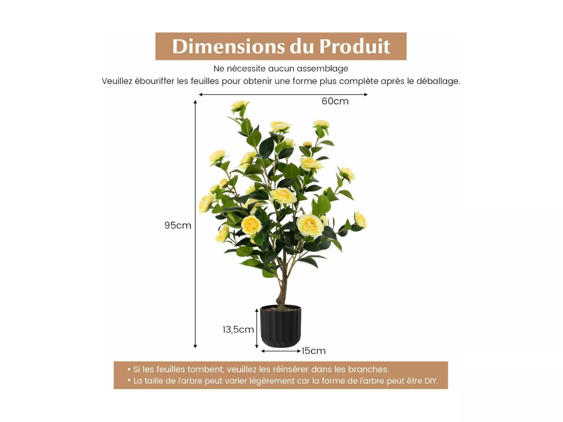 Plante artificielle à fausses fleurs de 95 cm,décoration de magasin bureau maison (jaune)