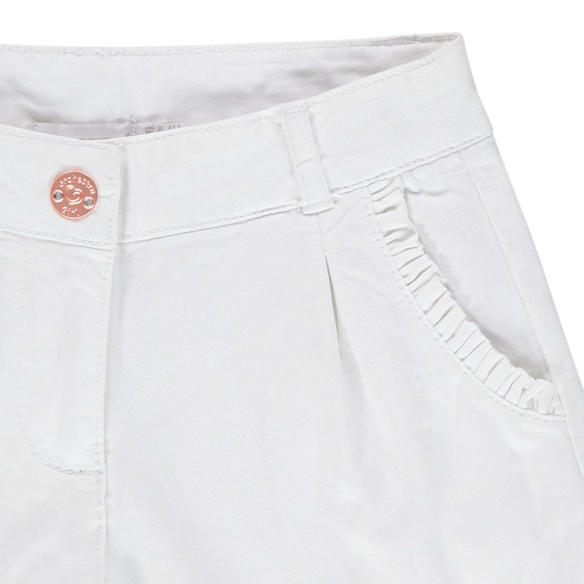 Short en satin de coton uni à poches volantées - Beige