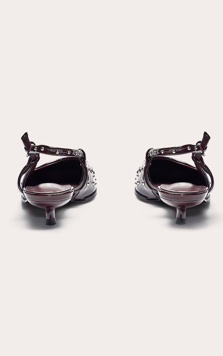 Rouge Bordeaux Escarpins À Talon Chaton En Synthétiquecuir Verni Avec Détails Cloutés