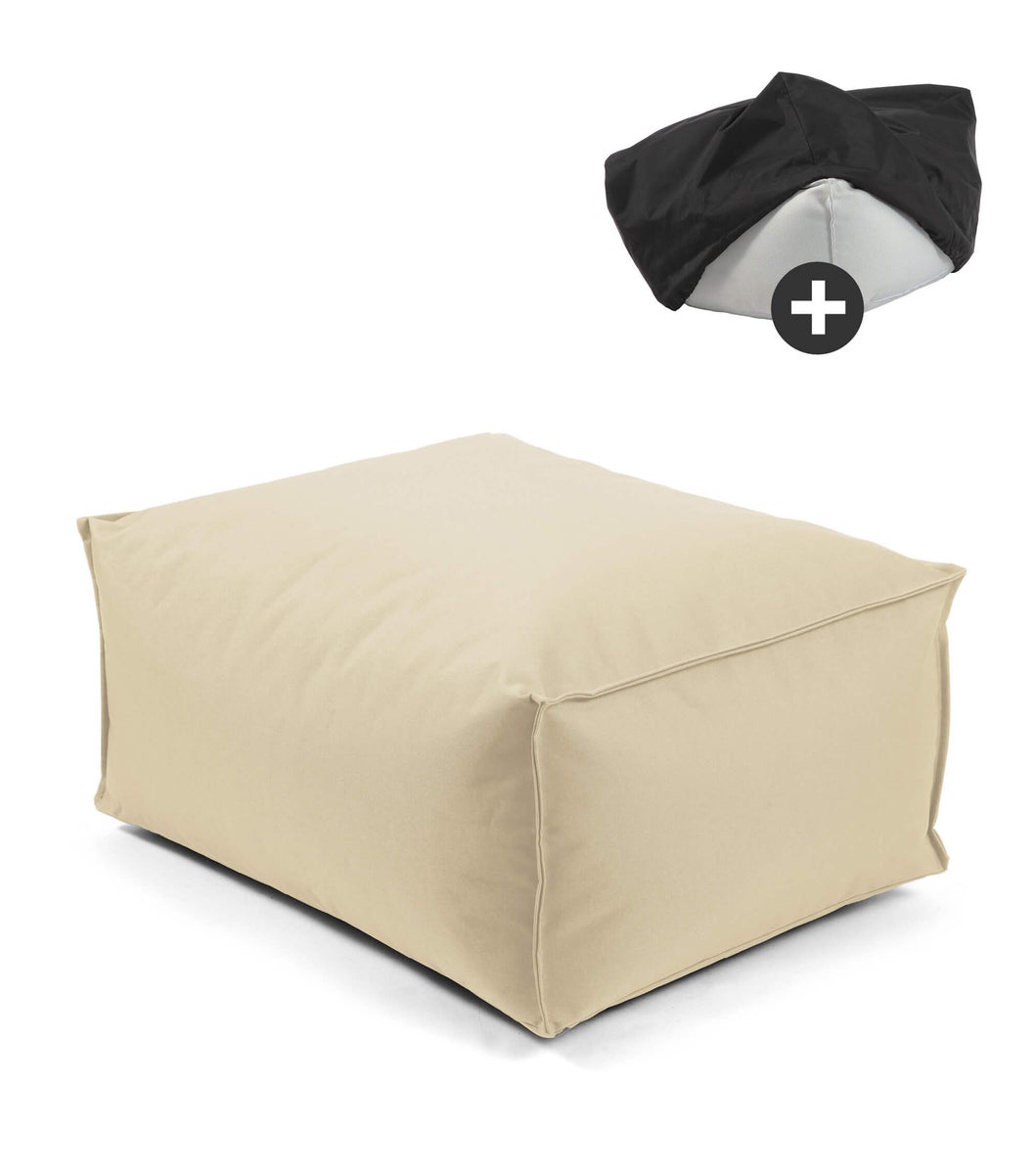 mokebo Buitenpoef of Kruk in Beige met Waterafstotende Beschermhoes 'The Calm One', Voetenbank met EPS-korrelvulling en Hoes