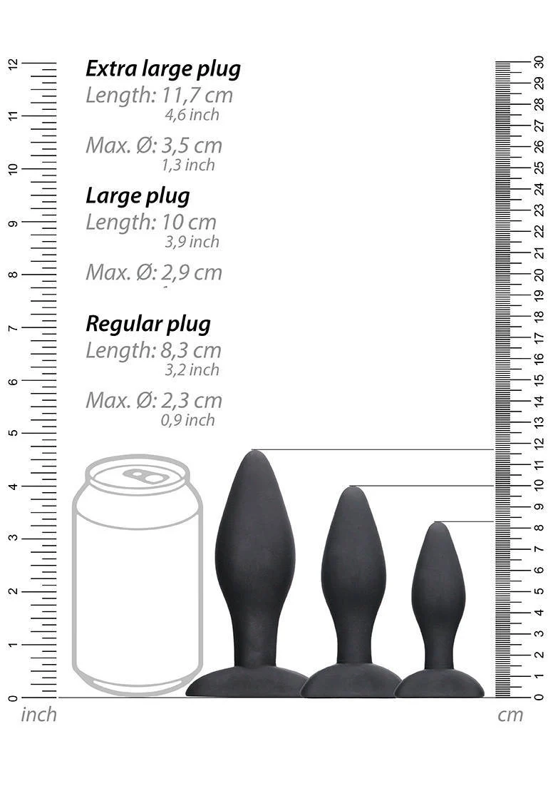 Ouch! swirled butt plug set van 3 - zwart