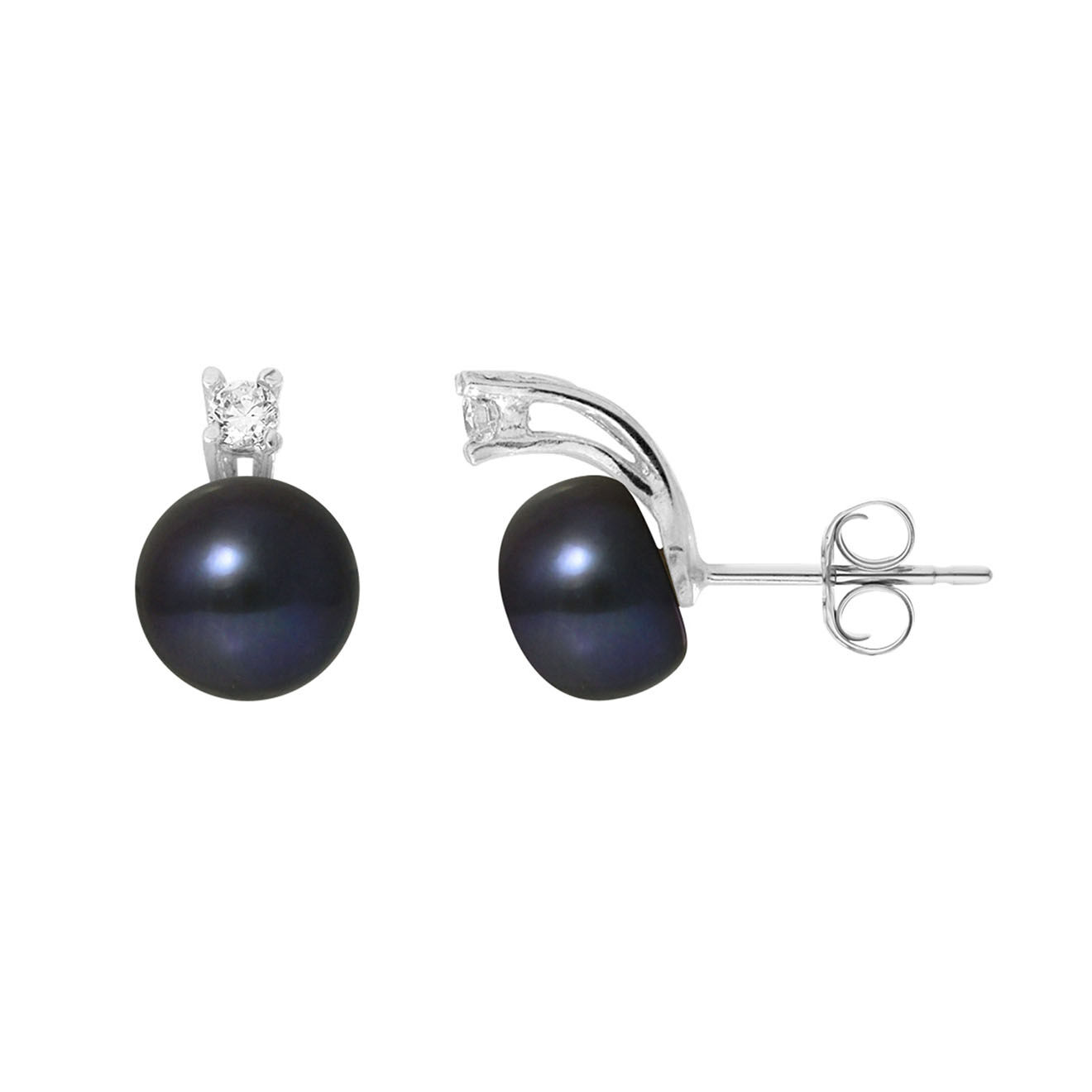 Mitzuko Boucles d'oreilles Argent Perles d'Eau Douce noires