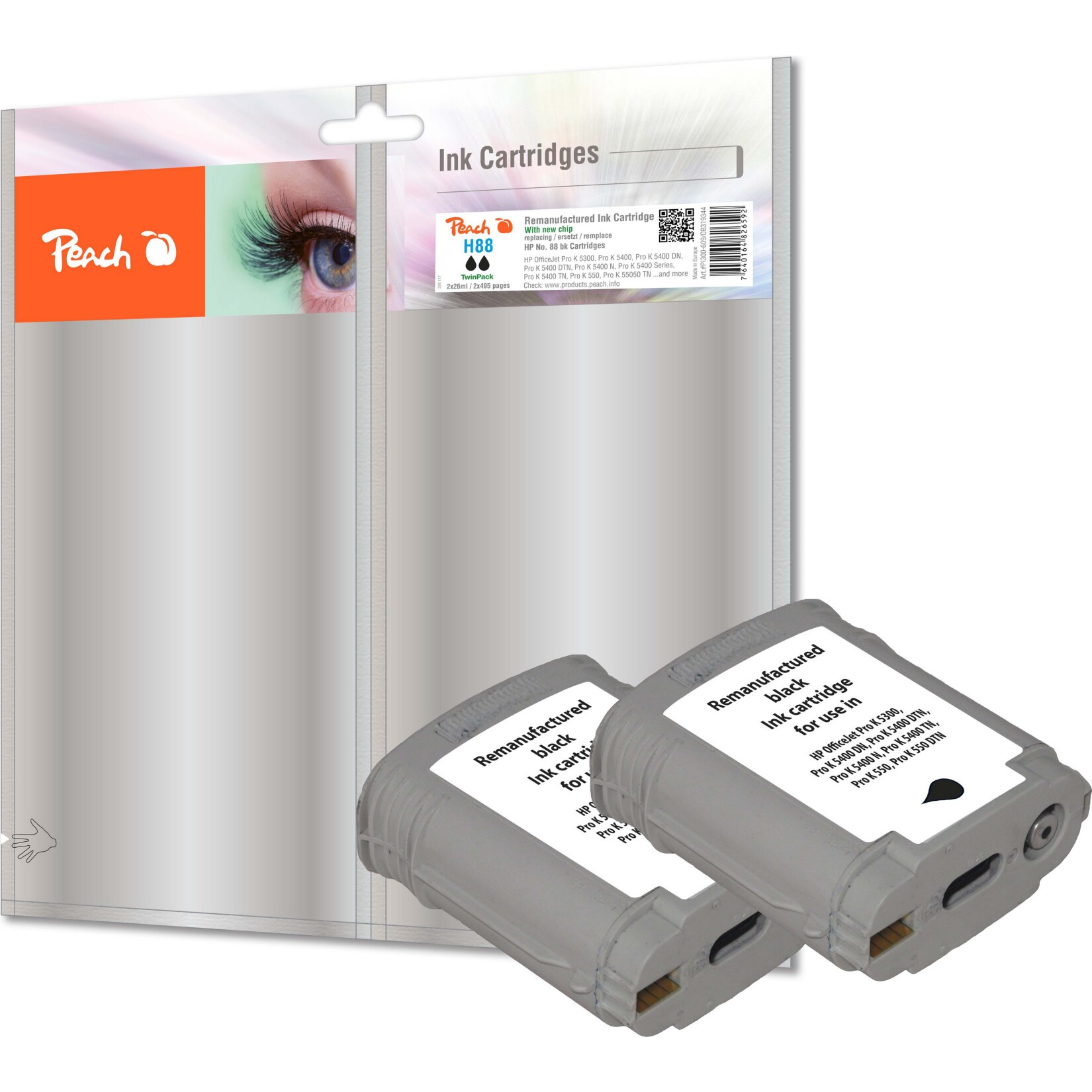 Peach HP 88 bk 2 Druckerpatrone 2*bk ersetzt HP No. 88 bk*2, C9385AE*2 für z.B. HP OfficeJet Pro K 5300, HP OfficeJet Pro K 5400, HP OfficeJet Pro K 550 (wiederaufbereitet)