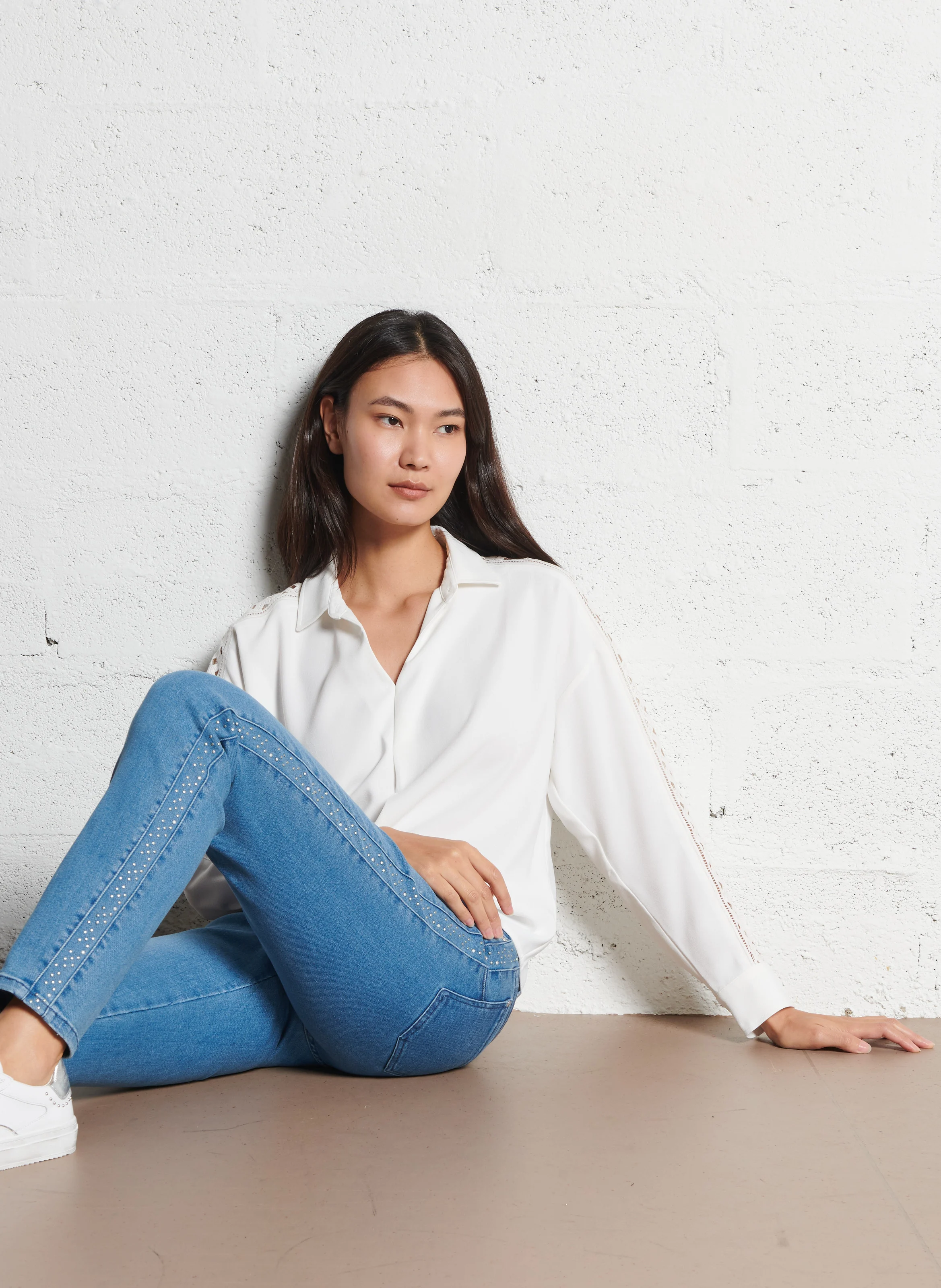 Jean slim en coton mélangé | Bleu