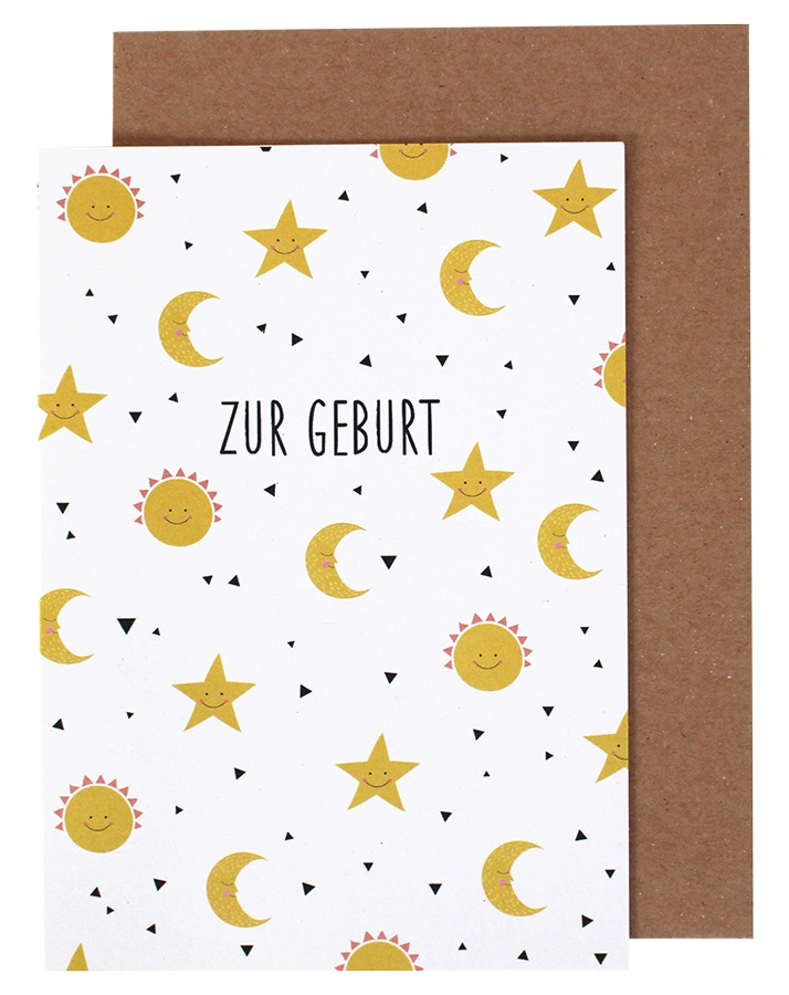 Klappkarte MOND&STERNE ZUR GEBURT 2-er Set in weiß/gelb