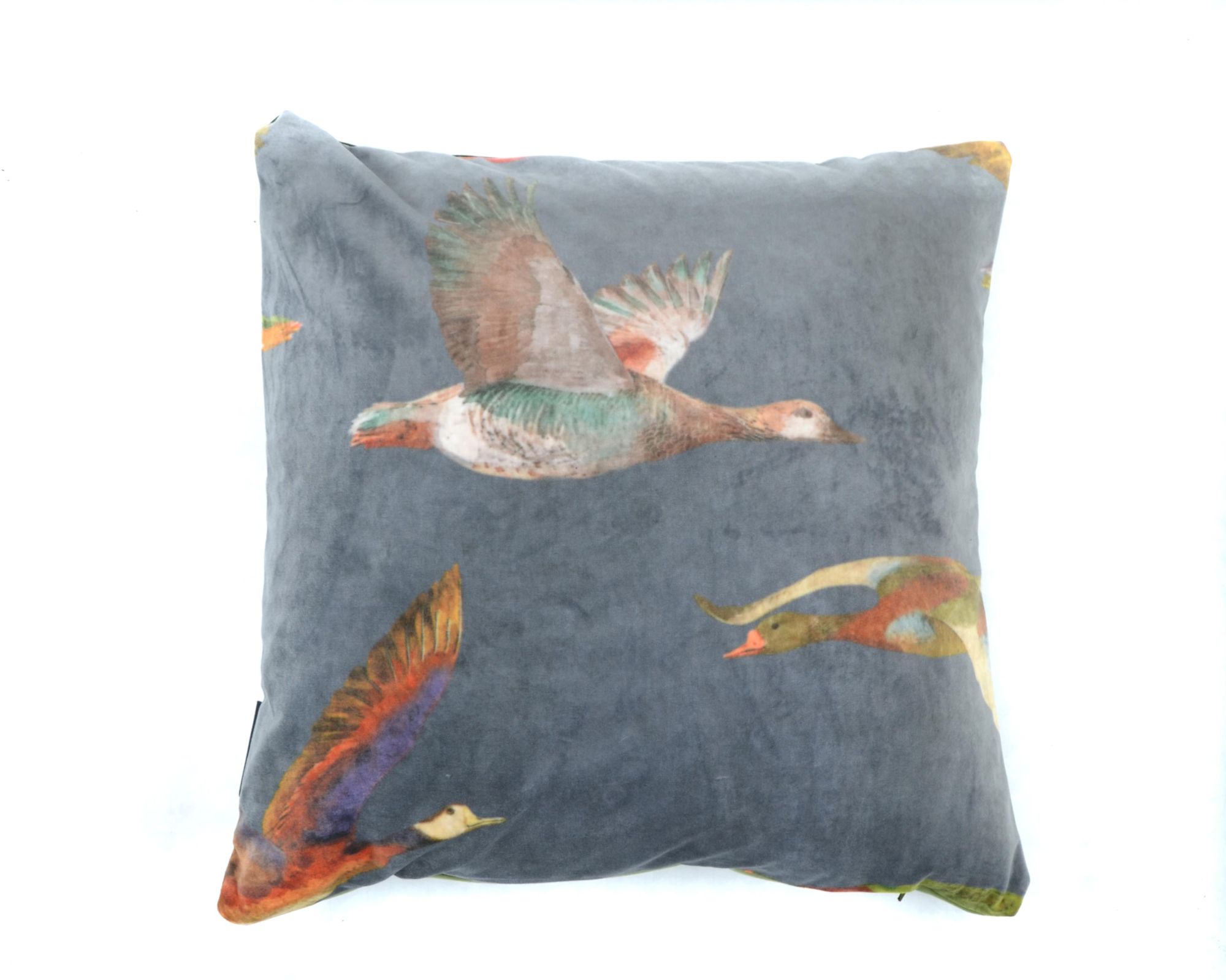 Kussen velvet wilde ganzen grijs 45 x 45 cm