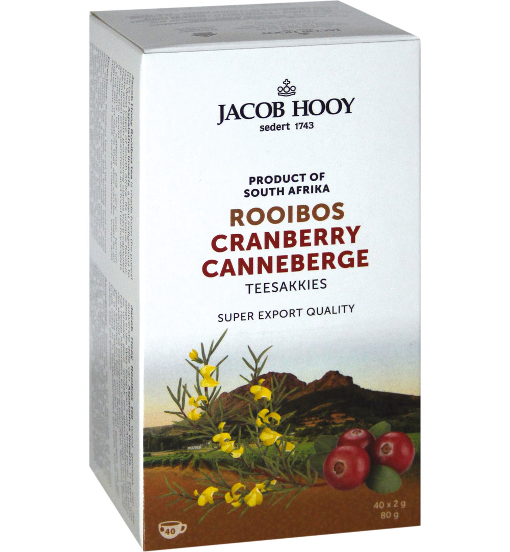 Jacob Hooy Rooibosthee Cranberry (40 stuks)