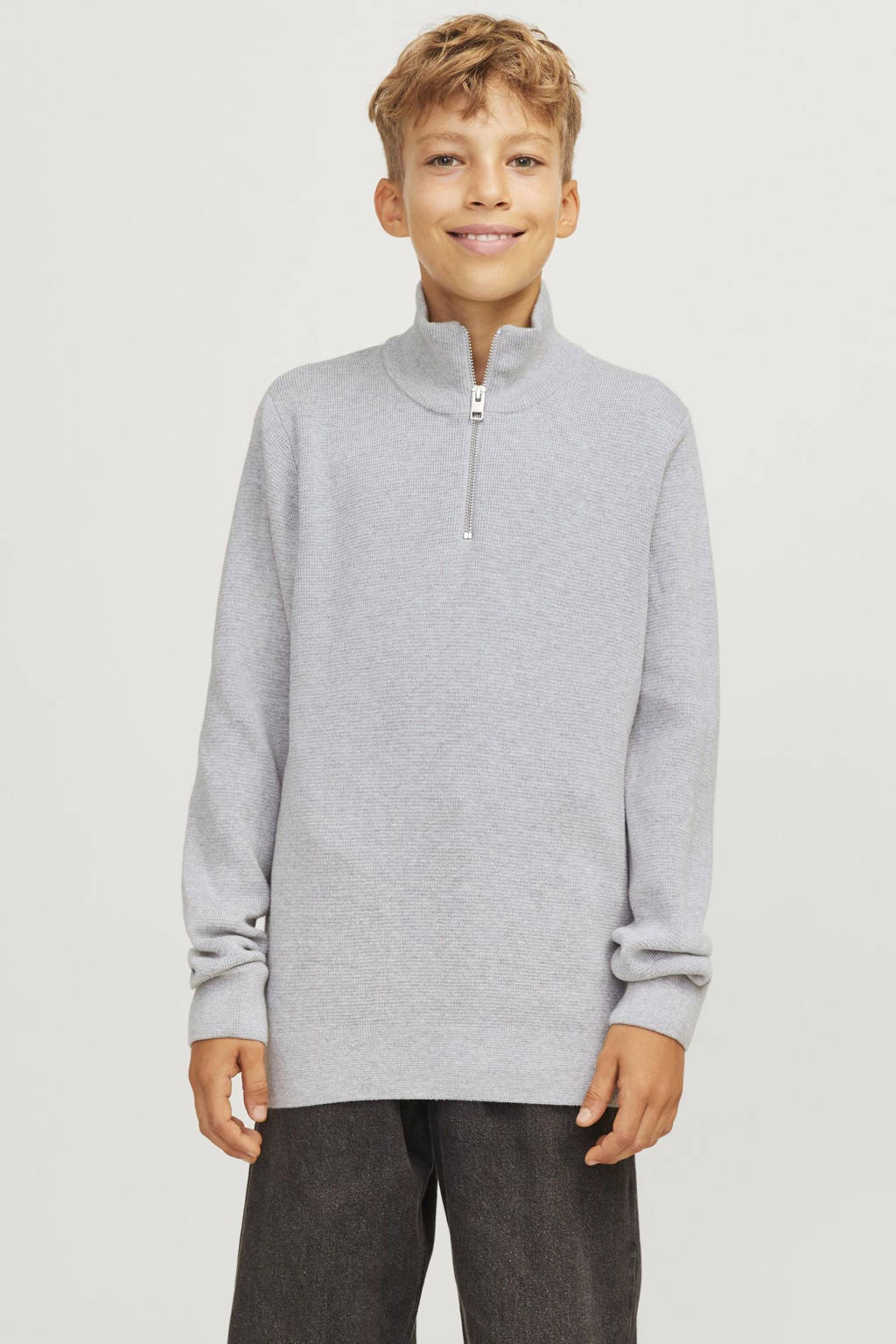 JACK & JONES gebreide trui grijs melange