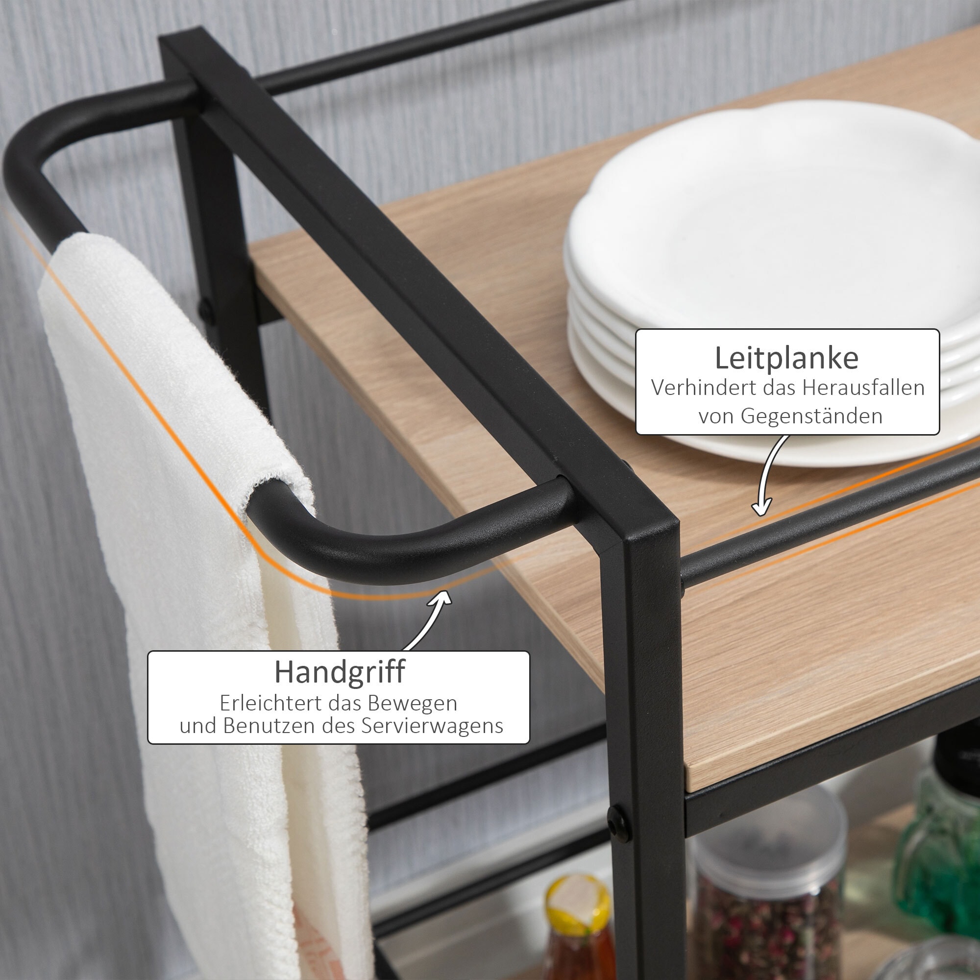 HOMCOM Küchenwagen mit Rollen natur 82L x 40B x 75H cm