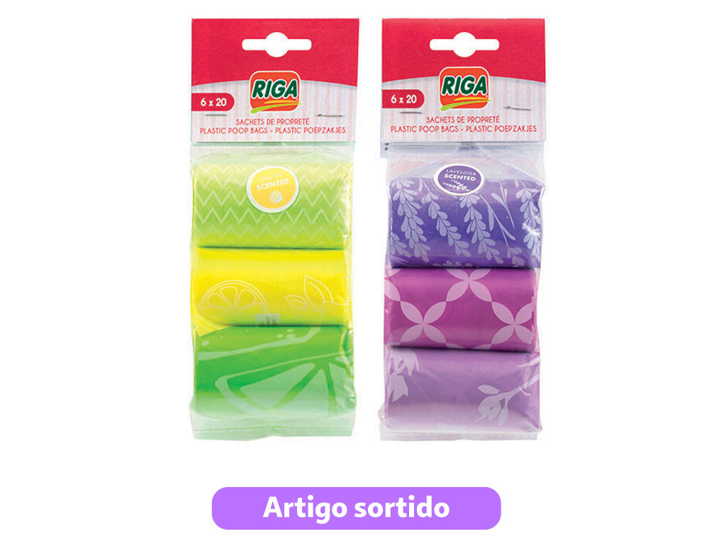 SACOS HIGIÉNICOS RIGA PERFUMADOS 6X20 UNIDADES CORES SORTIDAS