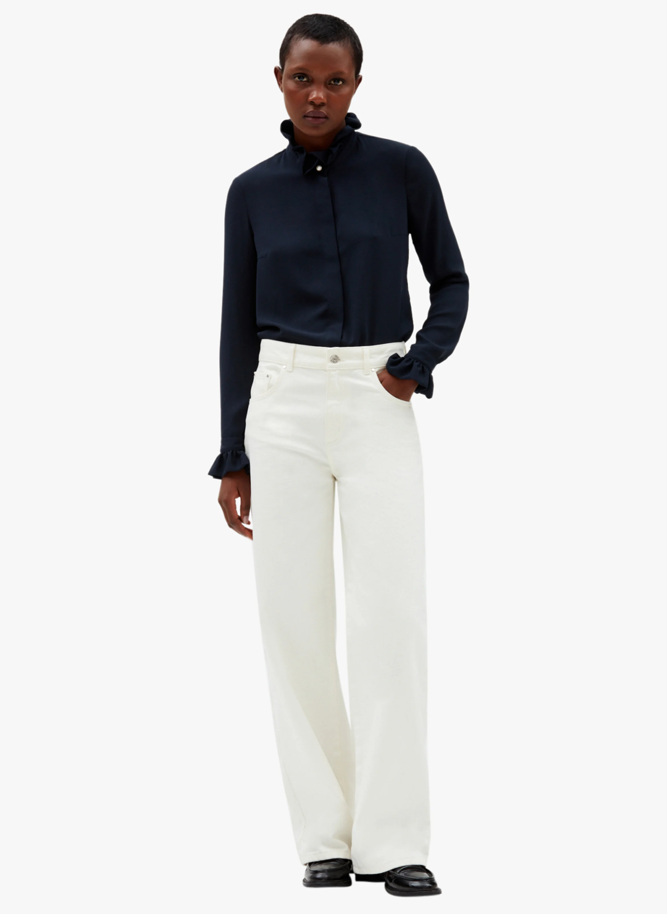 Chemise col victorien en crêpe | Bleu