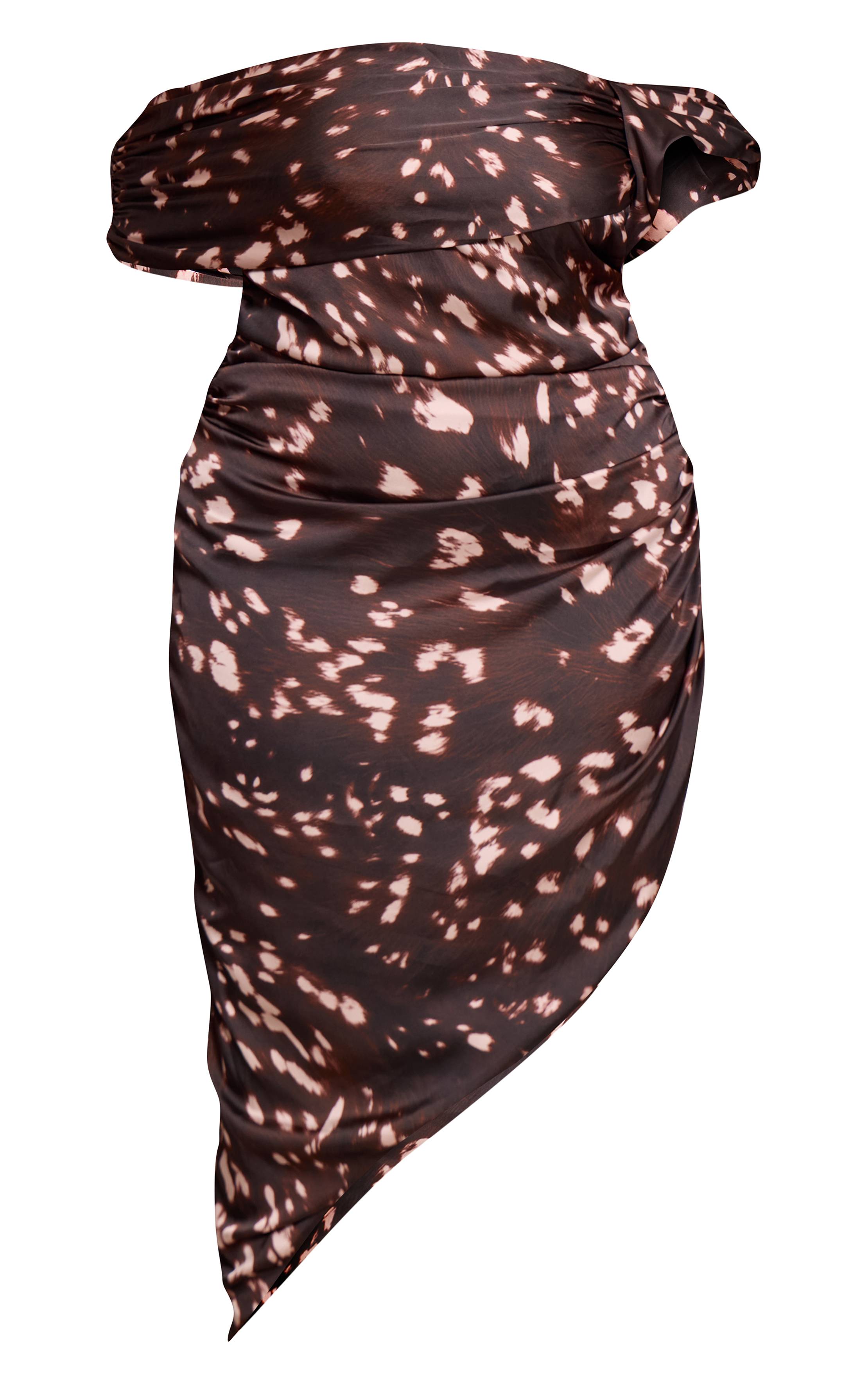 Marron Robe Grande Taille Bardot À Imprimé Floral Et Ourlet Asymétrique