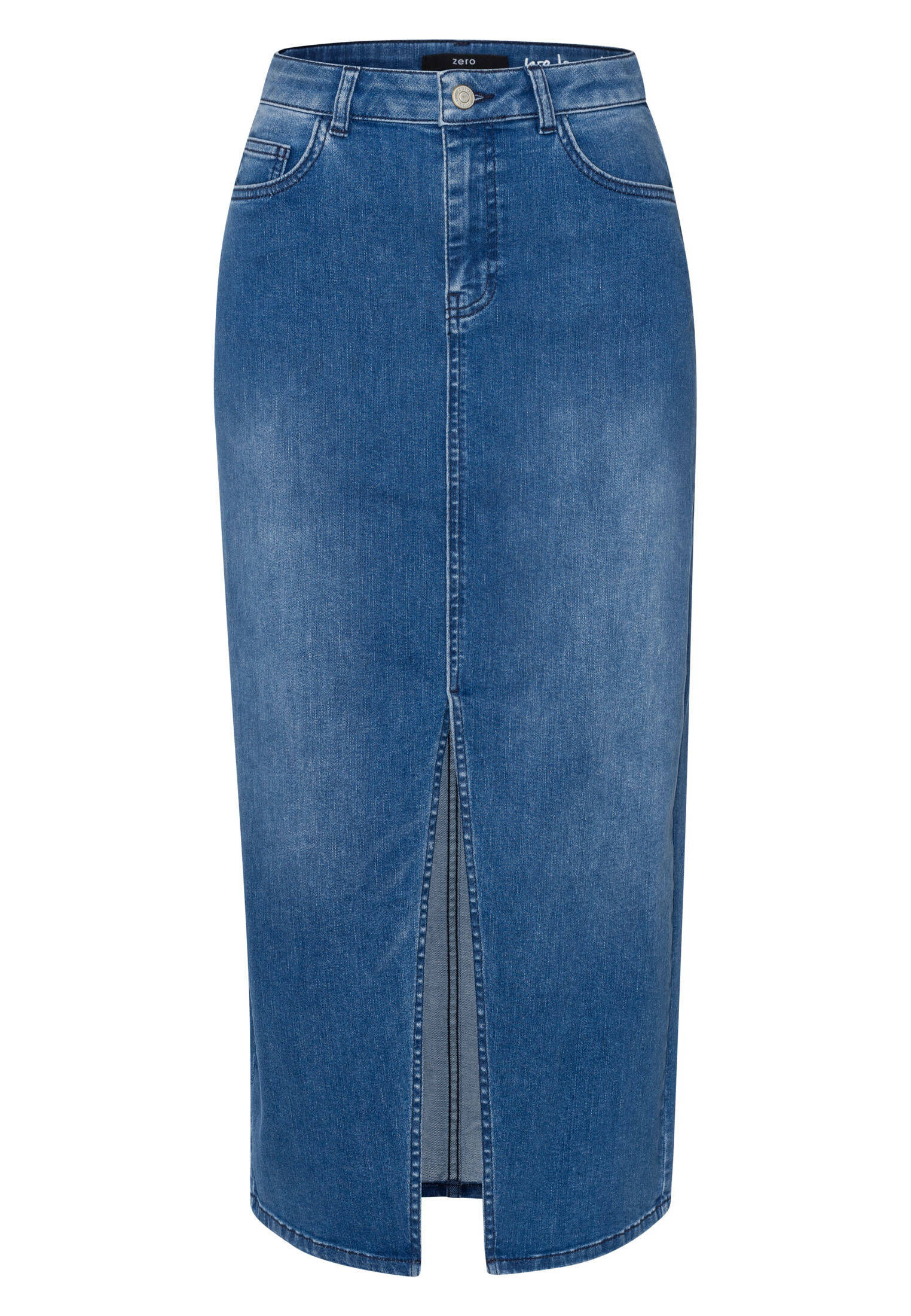 zero| Damen Jeansrock Midi mit Schlitz