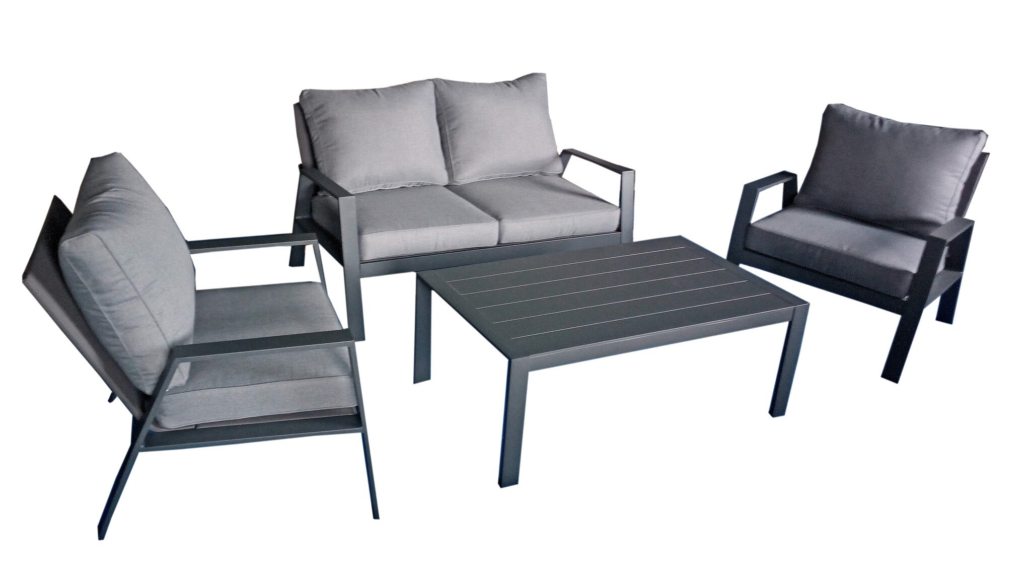 Alu Garten Lounge Sitzgruppe Gartengarnitur Möbel Tisch Sessel grau Holz Optik