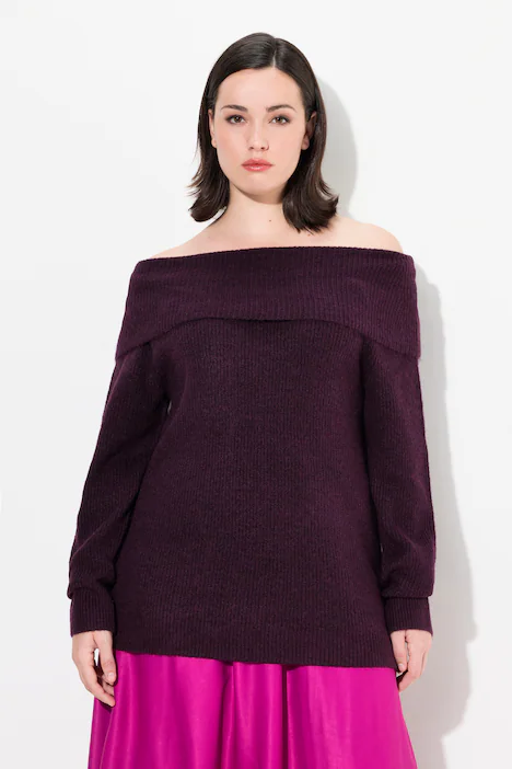 Pullover, Schulterausschnitt, Langarm, weicher Feinstrick, dunkle brombeere