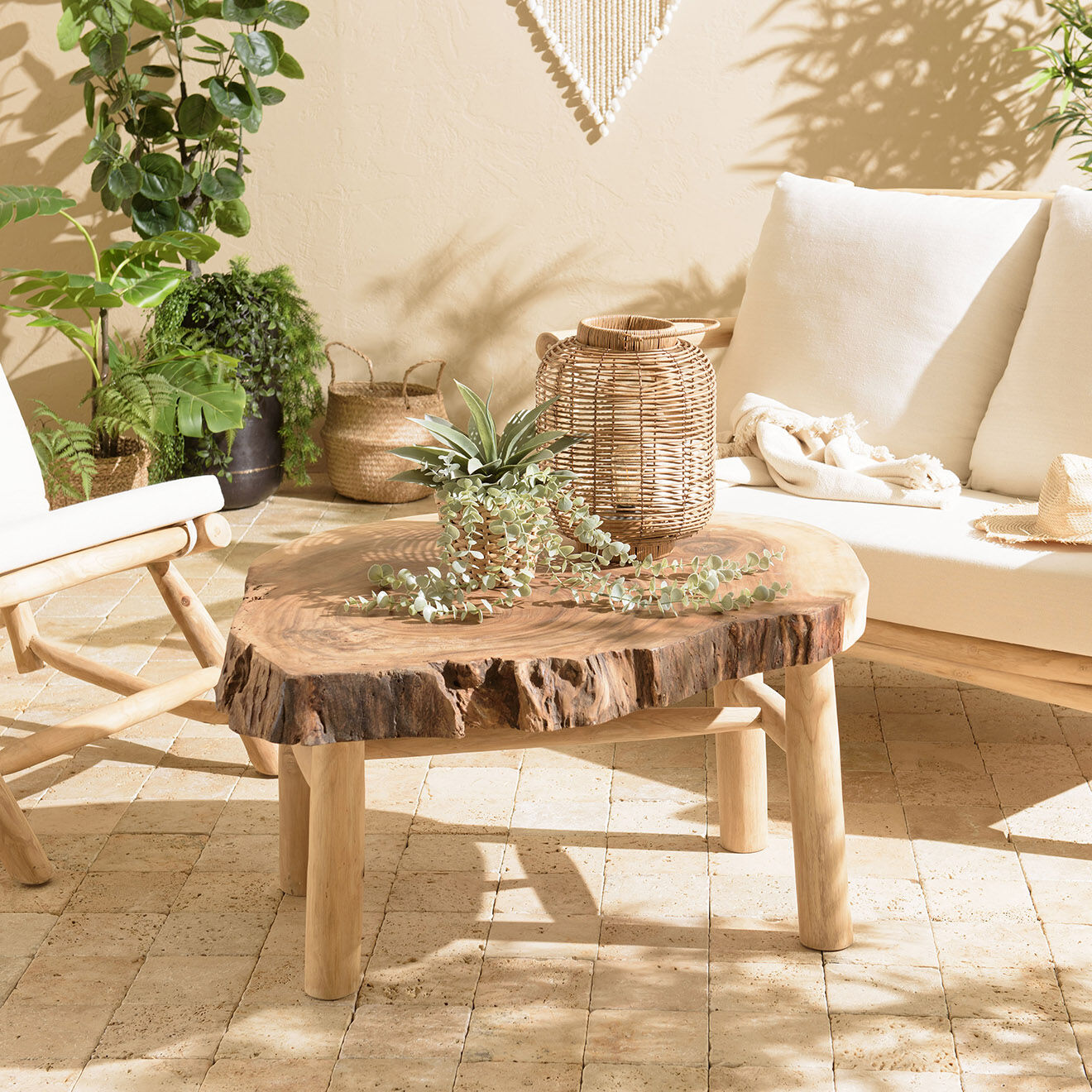 Macabane Table basse en branches de teck Will bois - 102x80x50.5 cm