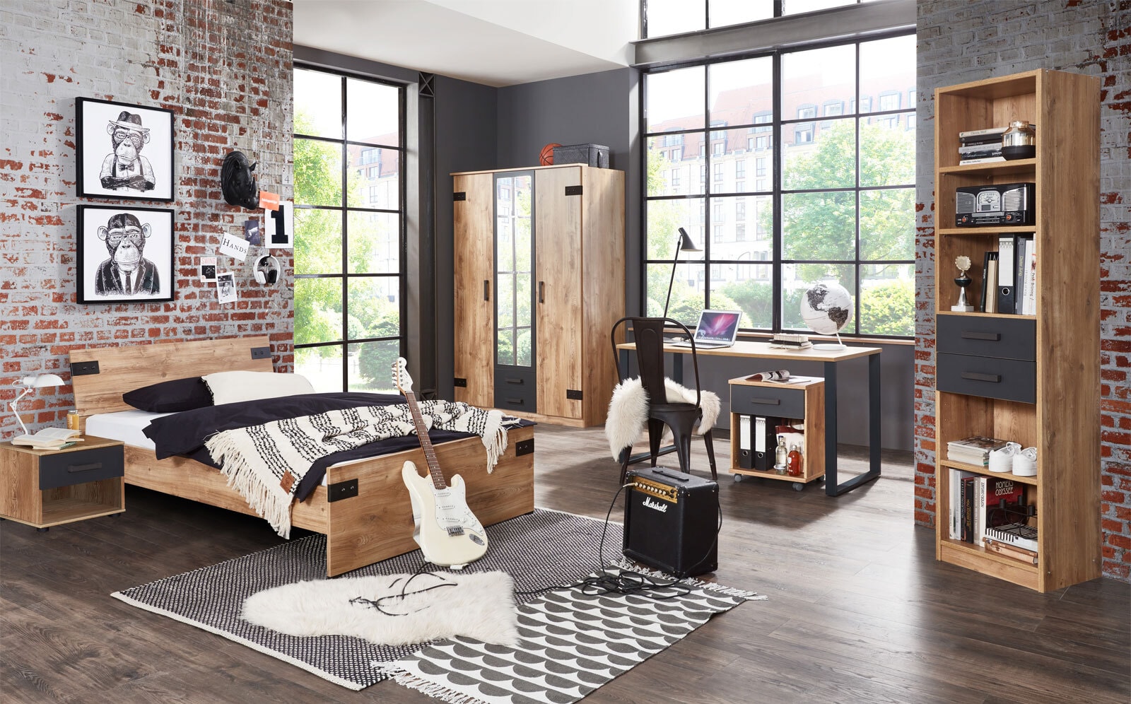 Bett Liverpool Plankeneiche Nachbildung ca. 140 x 200 cm