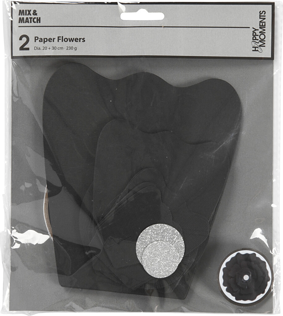 Papirblomster - Ø 15+25 CM - 230 G - Sort - 2 Stk