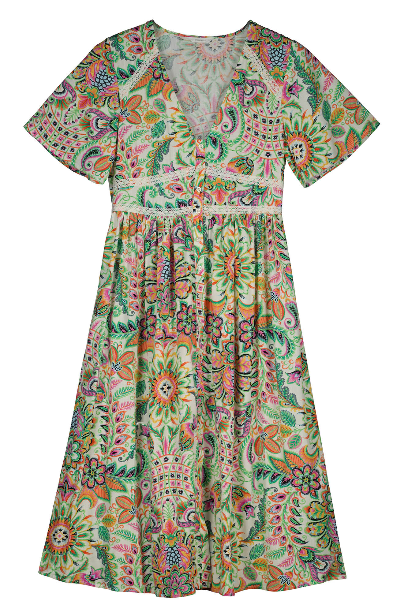 Vestido midi de renda estilo camisa - Amarelo