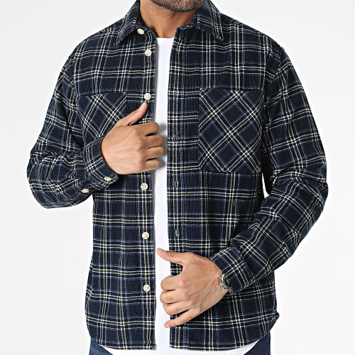 Surchemise Velours A Carreaux Loose Finn Bleu Marine