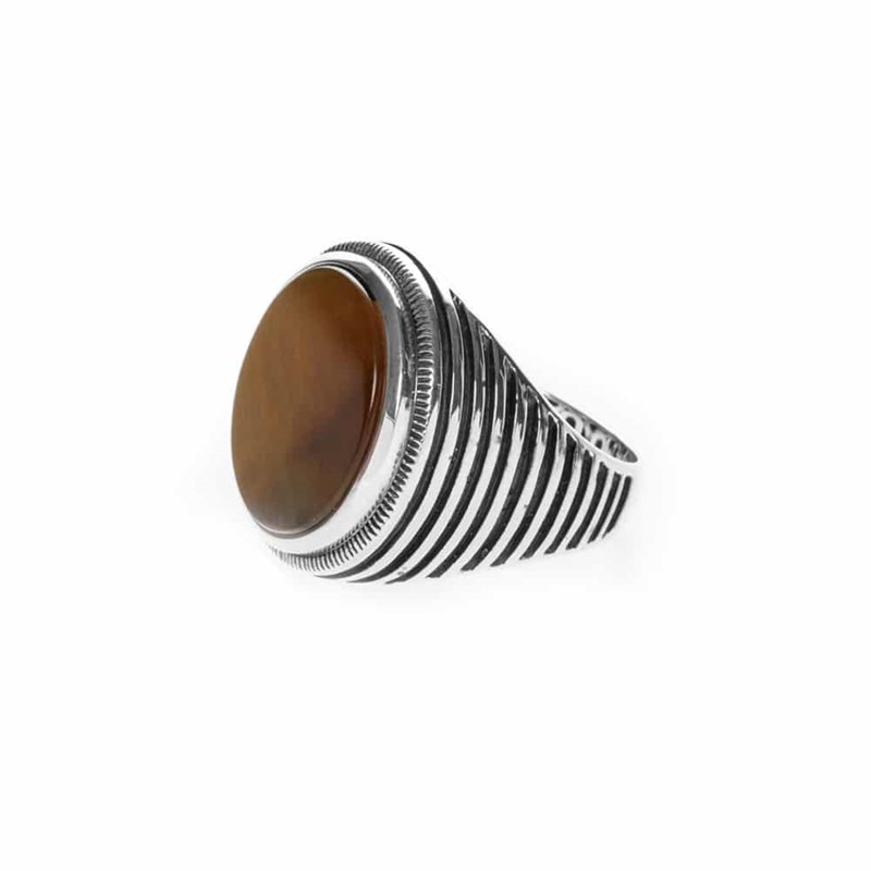 Bague Chevalière Homme oeil De Tigre énigmatique Argent