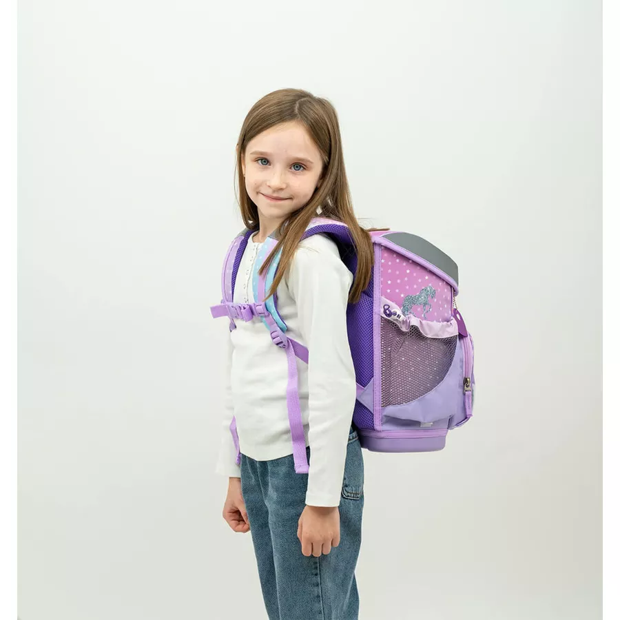 Belmil Schulranzen Mini Fit Schulranzen Set 4-teilig mit Brustgurt Rainbow Unicorn