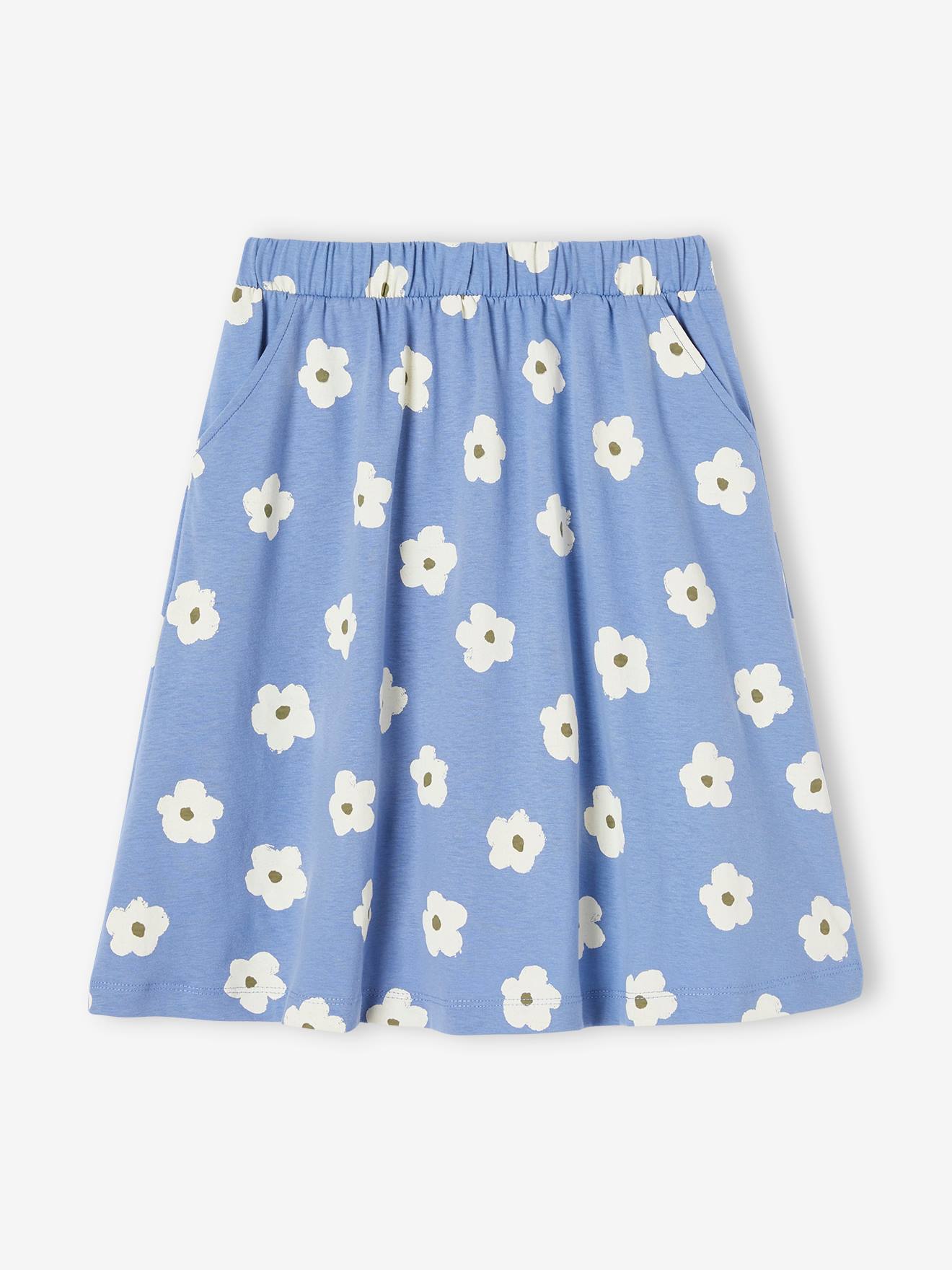 Saia longa estampada para meninas na cor azul celeste