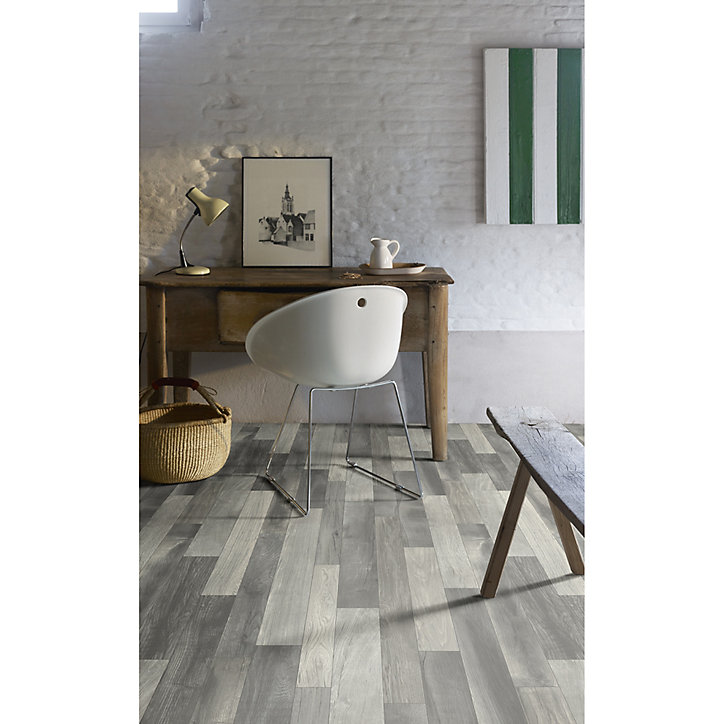 Revêtement sol PVC Plaza effet parquet chêne gris 4m (vendu au m²)