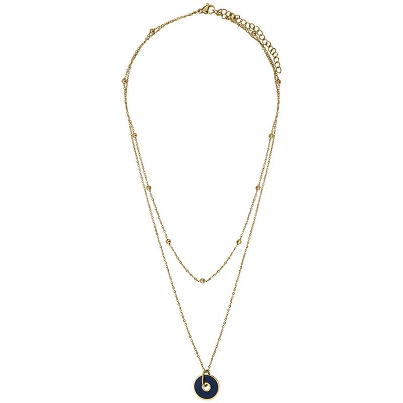 Collier - Acier doré & émail bleu marine
