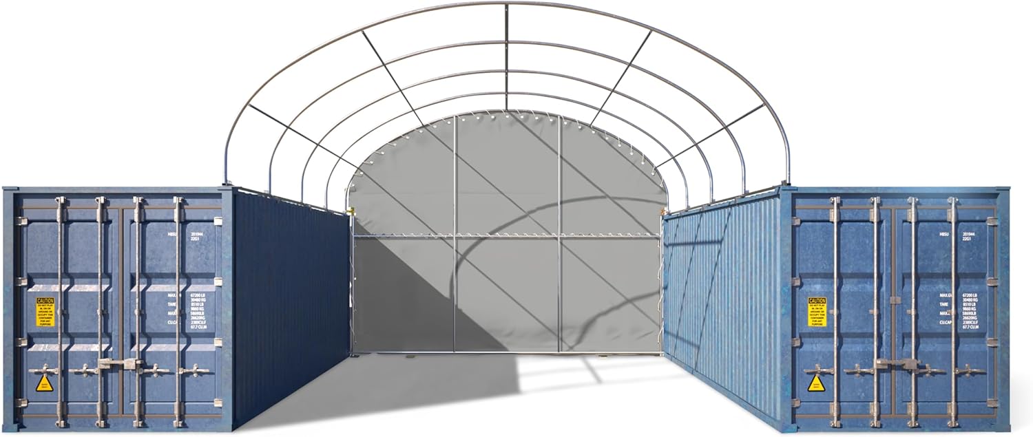 TOOLPORT Rückwand für Container Überdachung 6m Breite – PRIMEtex 2300 PVC Plane, grau