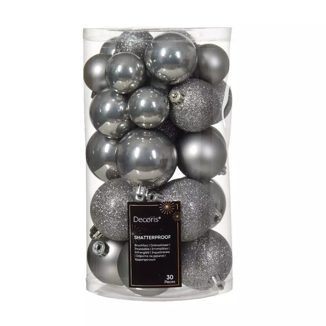 Lot de 30 boules de Noël Alpine assorties Gris marbre