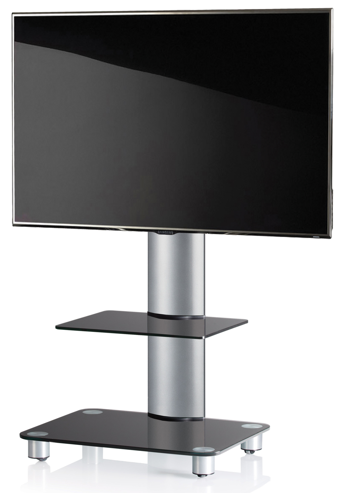 TV-Rack - silber - Schwarzglas - mit Zwischenboden - für 32-70 Zoll - 60 cm breit