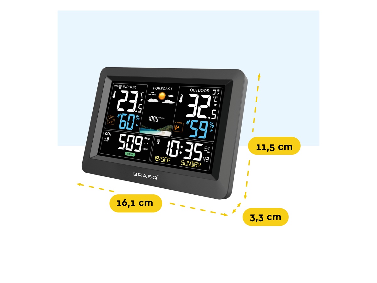 BRASQ CO2 Binnen en buiten Weerstation - Black