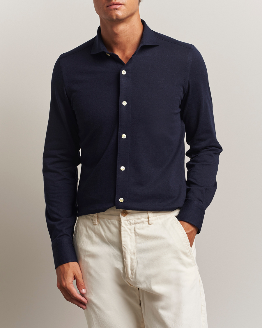 Finamore Napoli Cotton/Cashmere Jersey Polo Navy