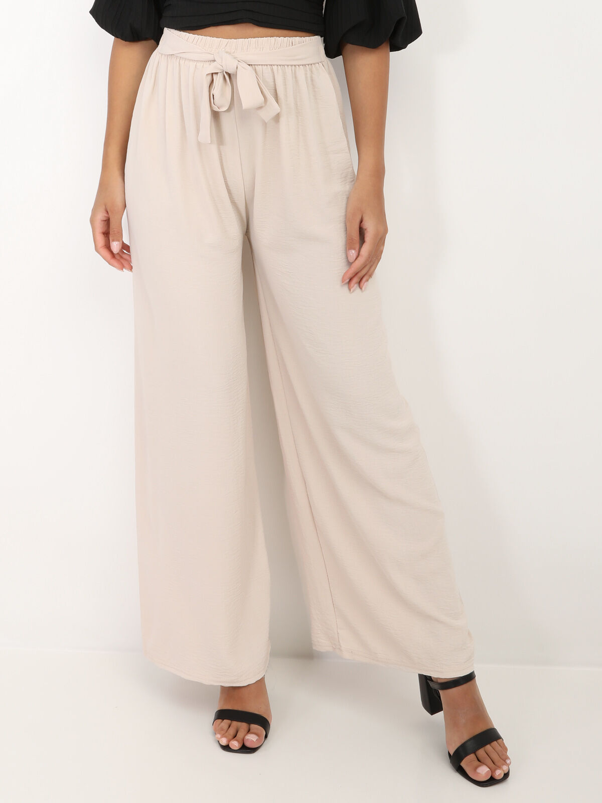 Pantalon ample ceinturé- Beige
