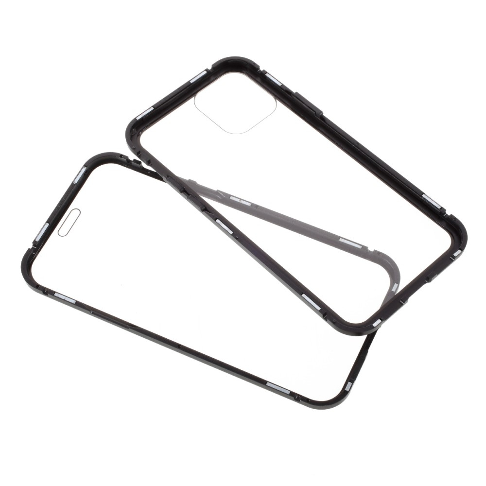 iPhone 12 / iPhone 12 Pro Magnetische Alu Schutzhülle mit Panzer Glas Backcover   Displayschutz (Magnet-Technologie) - Schwarz