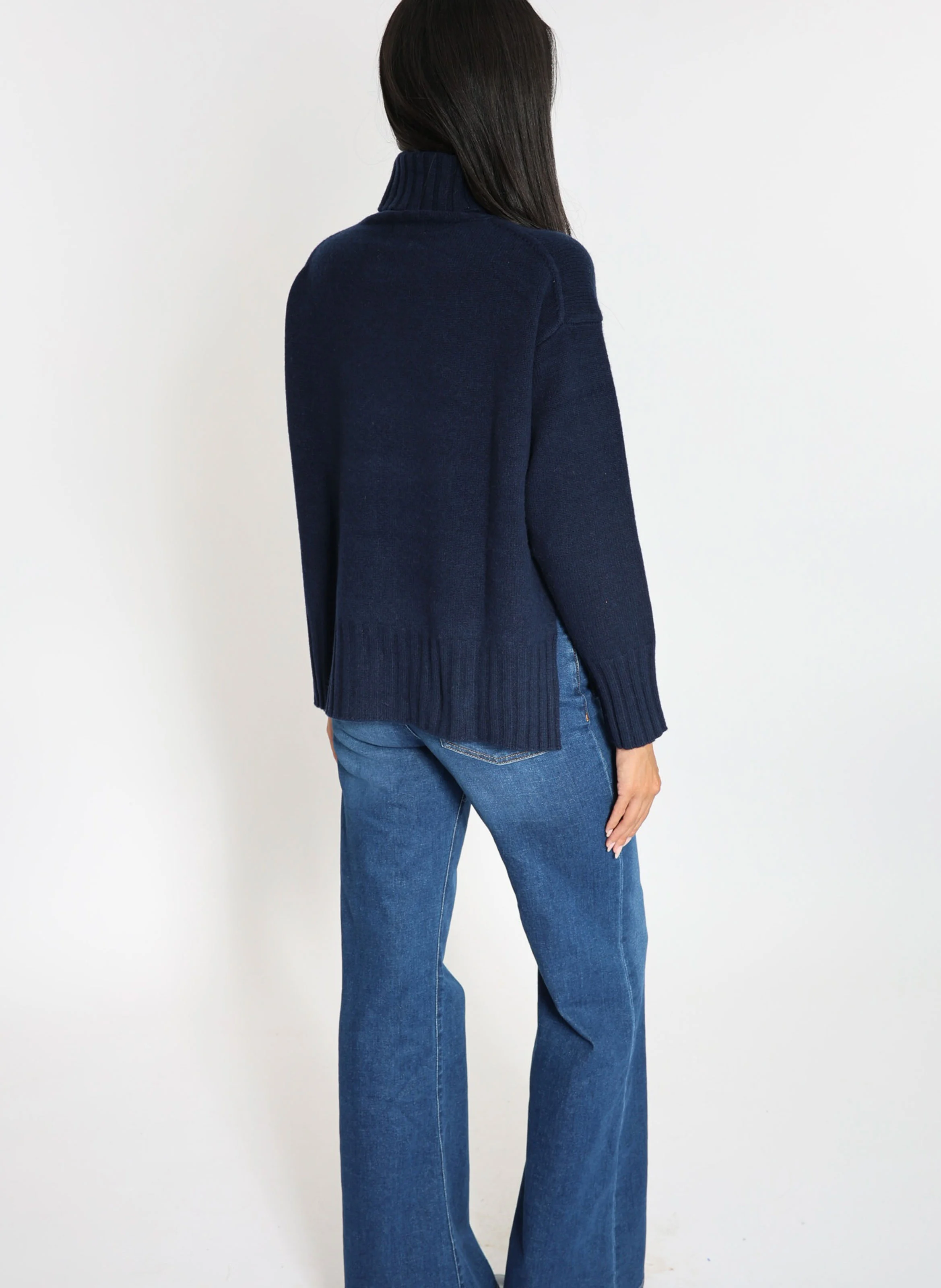 CELINA - Pull droit col roulé en laine mélangée | Bleu