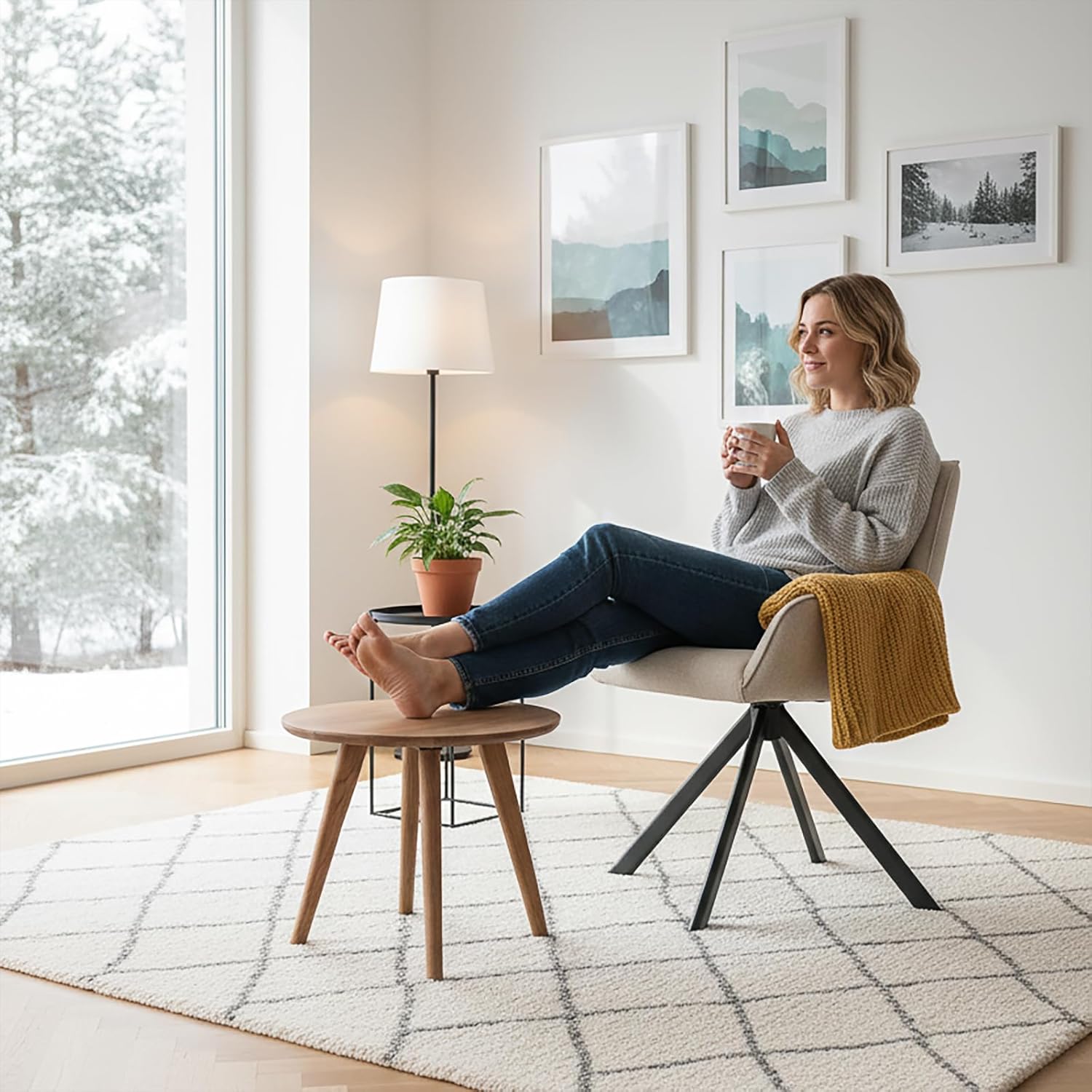 Esszimmerstühle Drehbar 2er Set mit Armlehne – 360°Drehbar Polsterstuhl Leinen Modern Drehstuhl Küchenstuhl mit Metallgestell und Rückenlehne für Esszimmer, Wohnzimmer, Büro, Beige