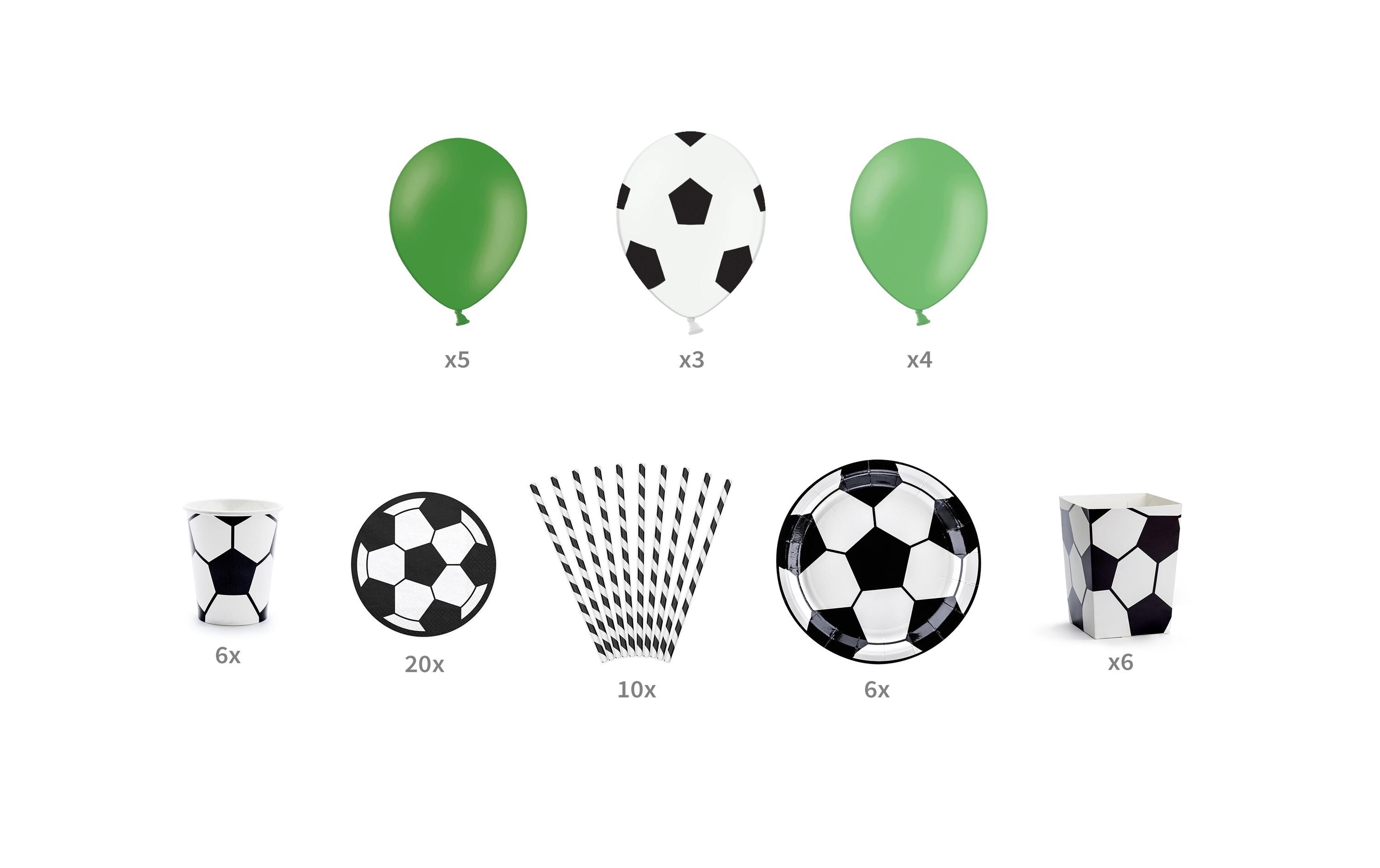 Partyset Football 6-teilig, Schwarz-Weiss / GrünDekorations-Set für Fussballfans