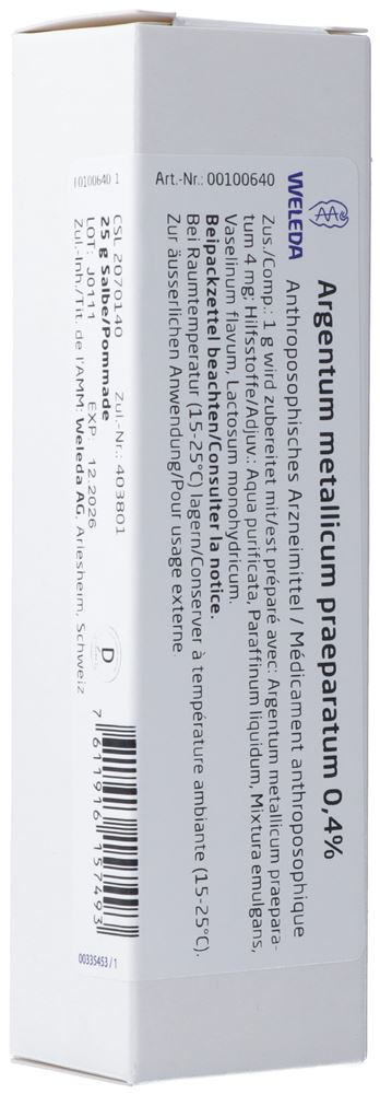 Weleda Argentum metallicum praeparatum Salbe 0.4 % Tb 25 g
