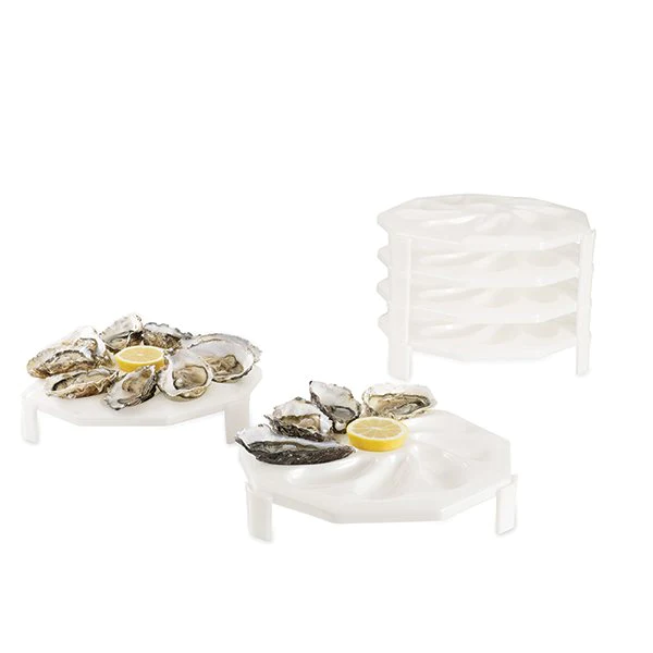 6 assiettes à huîtres empilables 9 huîtres + 1 citron Roger Orfèvre