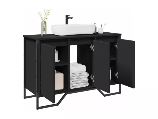 Armoire lavabo de salle de bain noir 91x35x60 cm