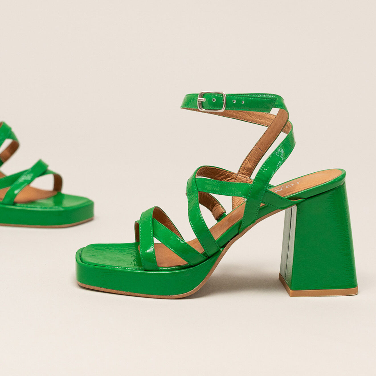Jonak Sandales en Cuir verni Divine vertes - Talon 9 cm