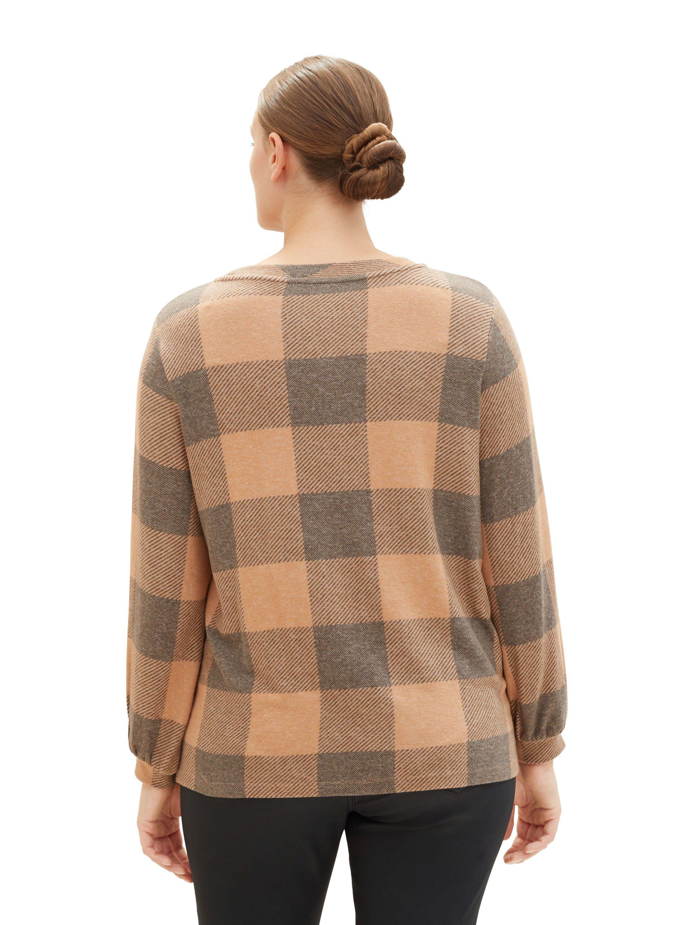 Langarmshirt mit Karomuster und Ballonärmeln