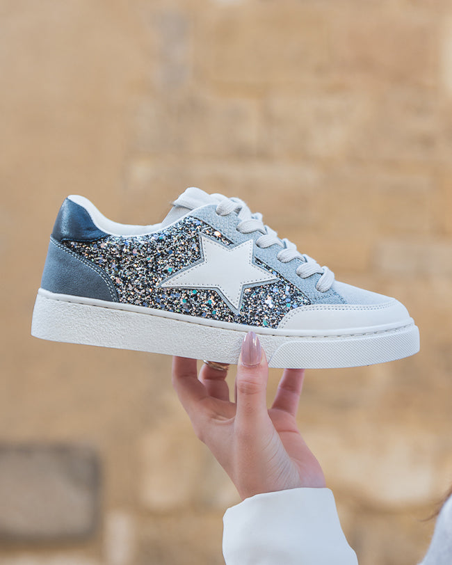 Basket femme bleue jeans paillettes étoile - Claudia