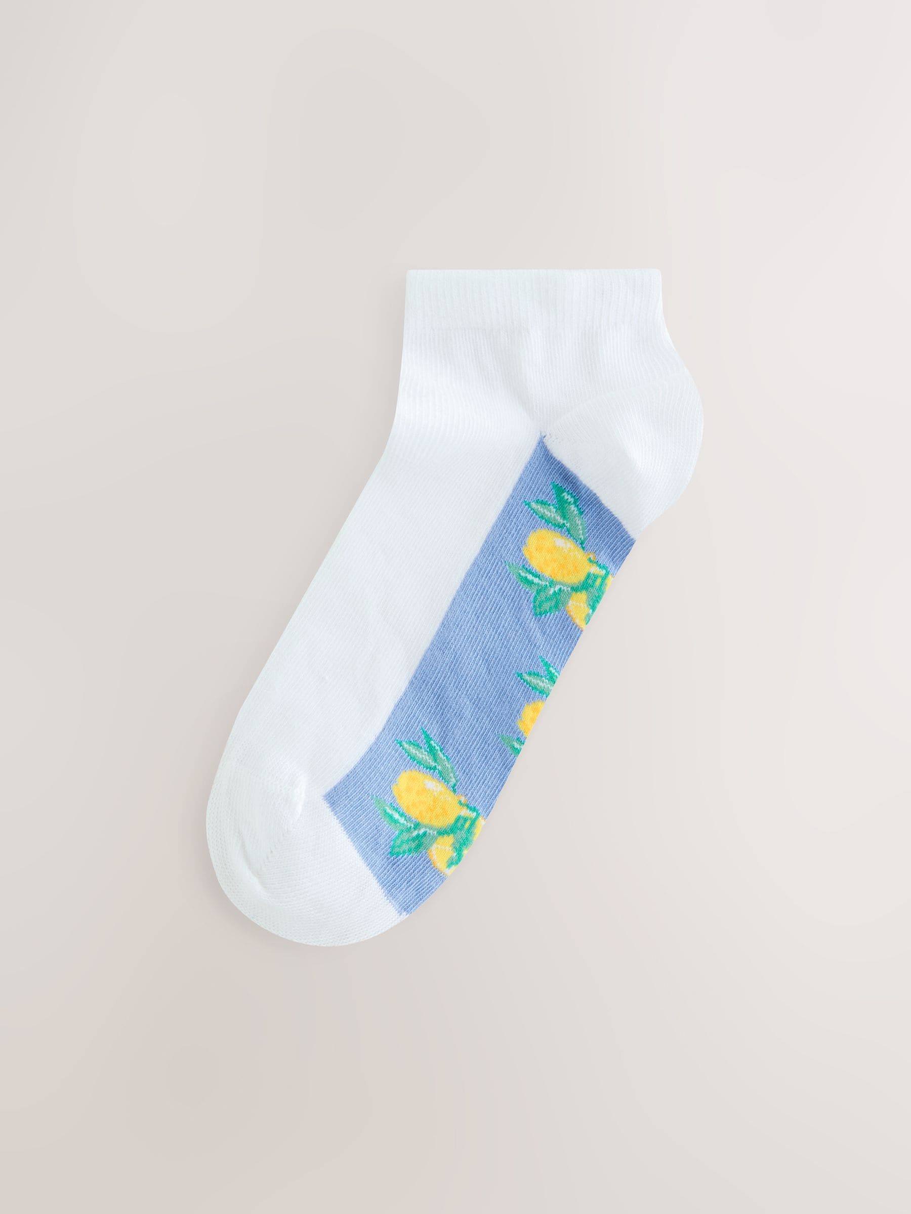Wit/blauwe citroenenprint - 4 Paar sneakersokken met voetbed